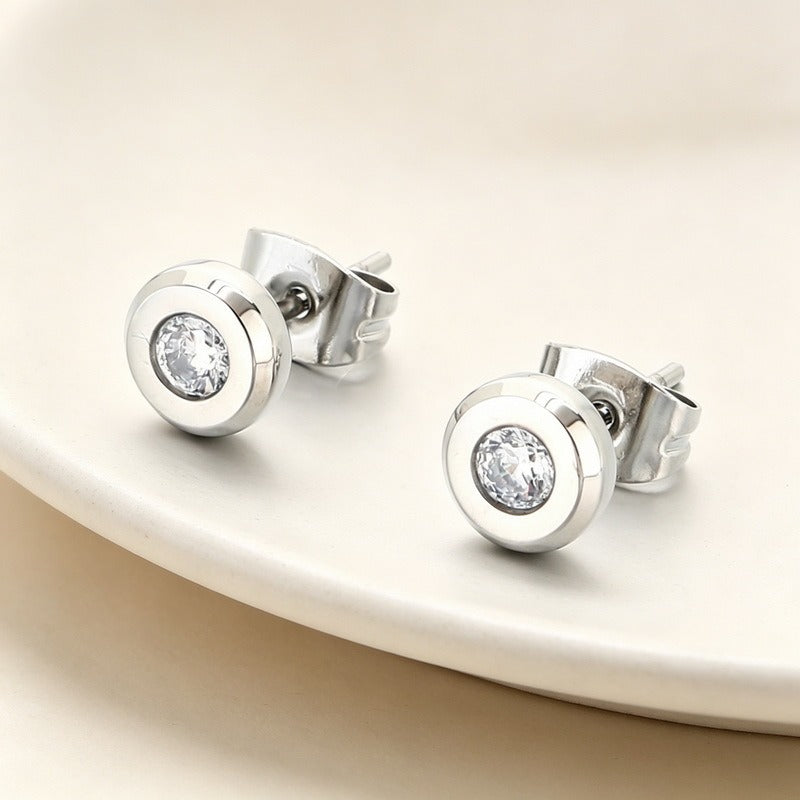Kemstone Titanium Steel Round Cubic Zirconia Stud Earrings for Men & Women KE123975-GC