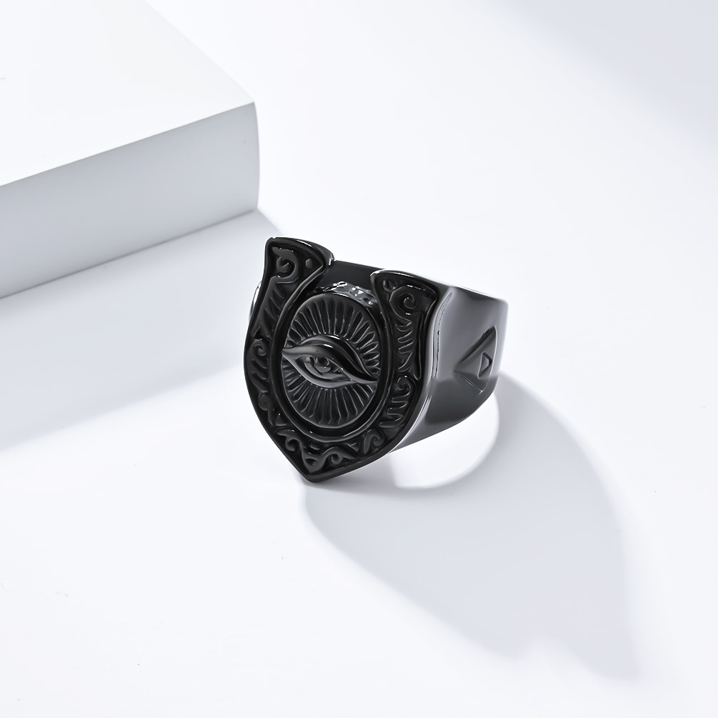 Kemstone Stainless Steel Horseshoe Eye Signet Ring for Men K-R808