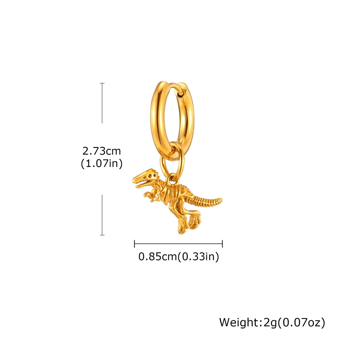 Stainless Steel Dinosaur Skeleton Hoop Earring for Men – Black Drop Charm ED-868