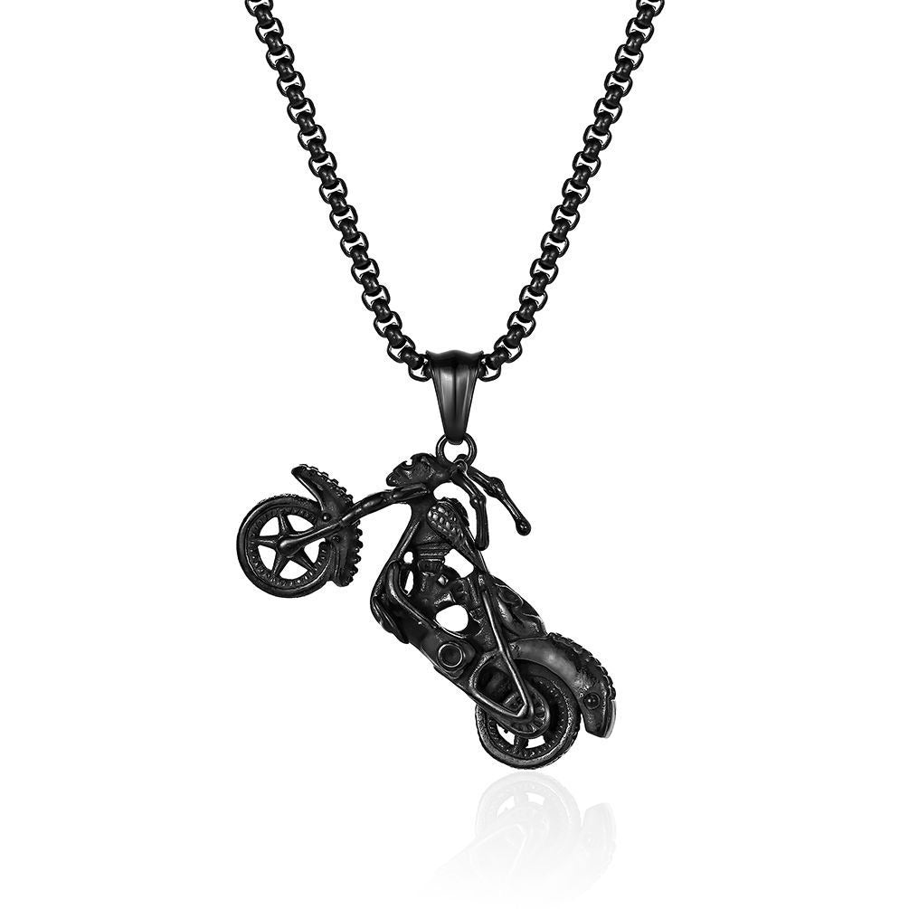 Kemston Skull Motorcycle Pendant Necklace for Men Stainless Steel Gothic Biker K-PT457