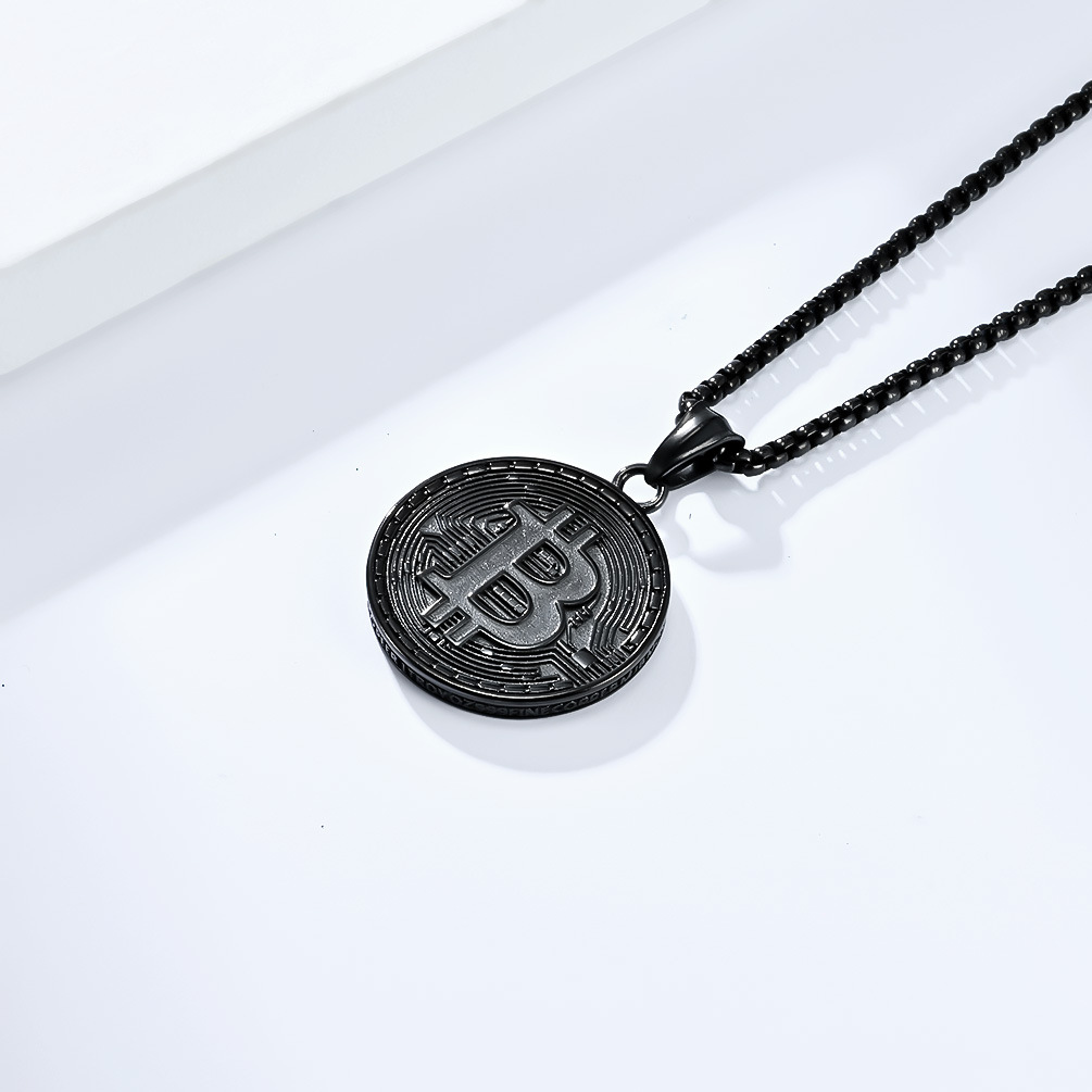 Kemstone Bitcoin Symbol Pendant Necklace for Men Stainless Steel Coin Style K-PT500
