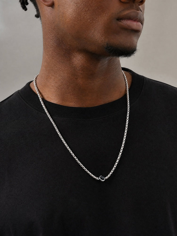Kemston Stainless Steel Black Stone Beaded Necklace for Men Vintage Style NC-2944S