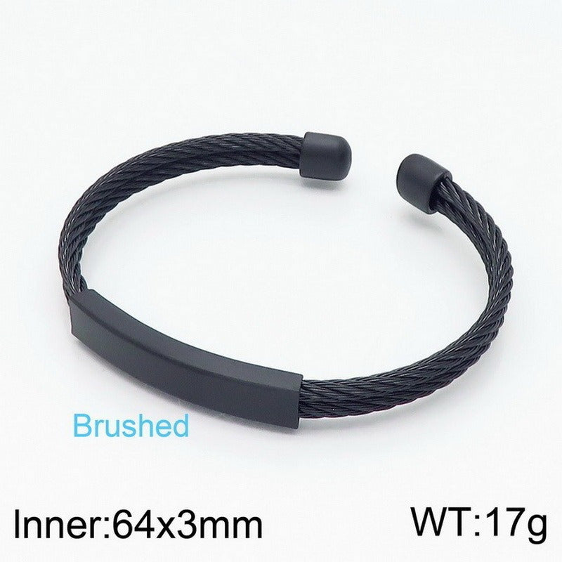 Kemstone Titanium Steel Cable Cuff Bracelet for Men Curved Plate KB146616-KLHQ