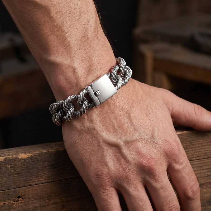 Kemstone Titanium Steel Twisted Rope Cuban Chain Bracelet for Men Heavy Link Wristwear KB212323-KJX