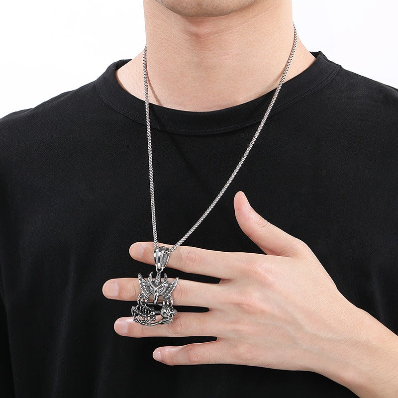 Kemstone Skull Pendant Necklace for Men Titanium Steel Vintage Claw Detail Relief KP48370-BD