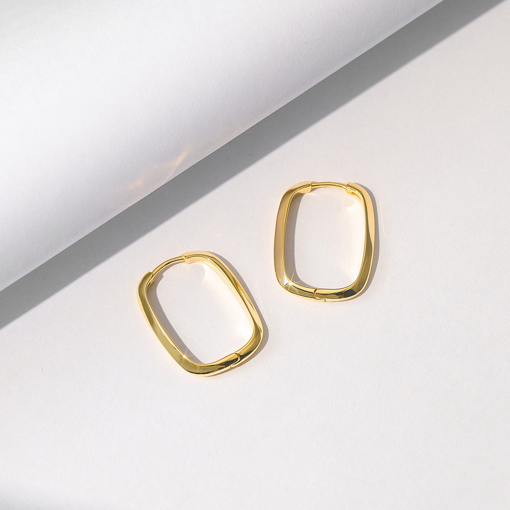 Square Hoop Earrings – 925 Sterling Silver Geometric Minimalist Handmade Jewelry for Women, Polished Lightweight Silver, 29.5x19mm  A4-GAE11