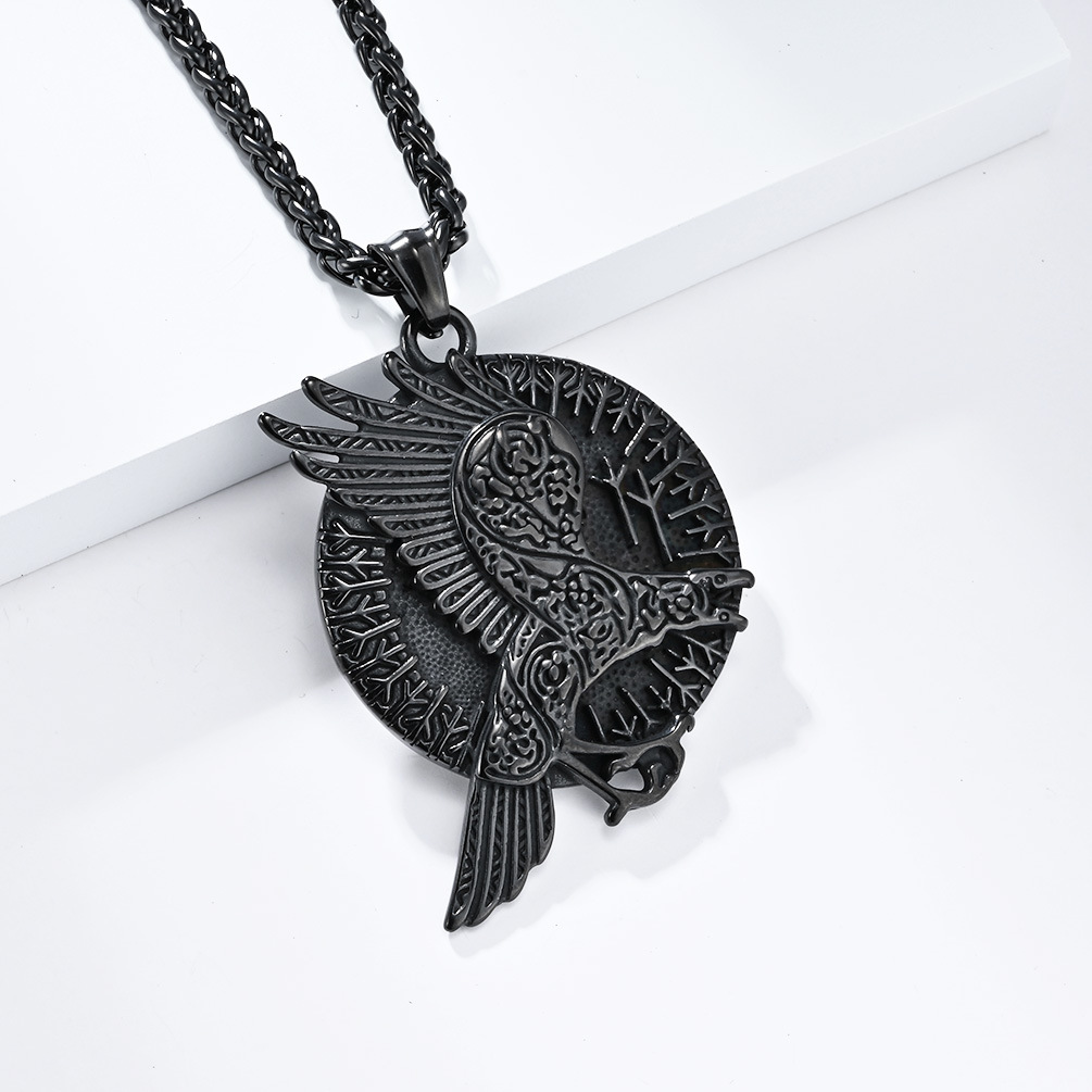 Kemstone Viking Raven Pendant Necklace for Men Stainless Steel K-PT528