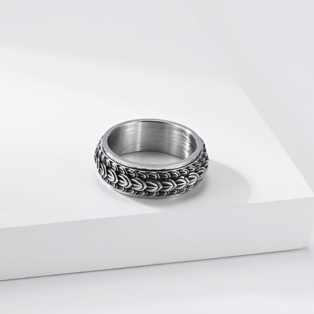 Kemston Stainless Steel Dragon Scale Spinner Ring for Men Vintage Style K-R1193