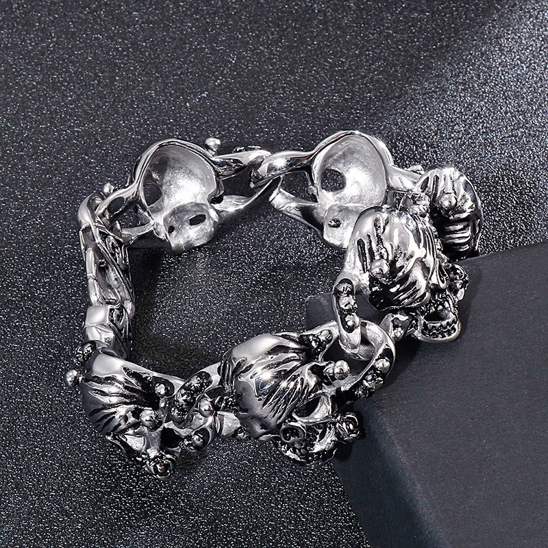 Kemstone Pirate Skull Bracelet for Men Titanium Steel Chunky Vintage Style KB27579-D