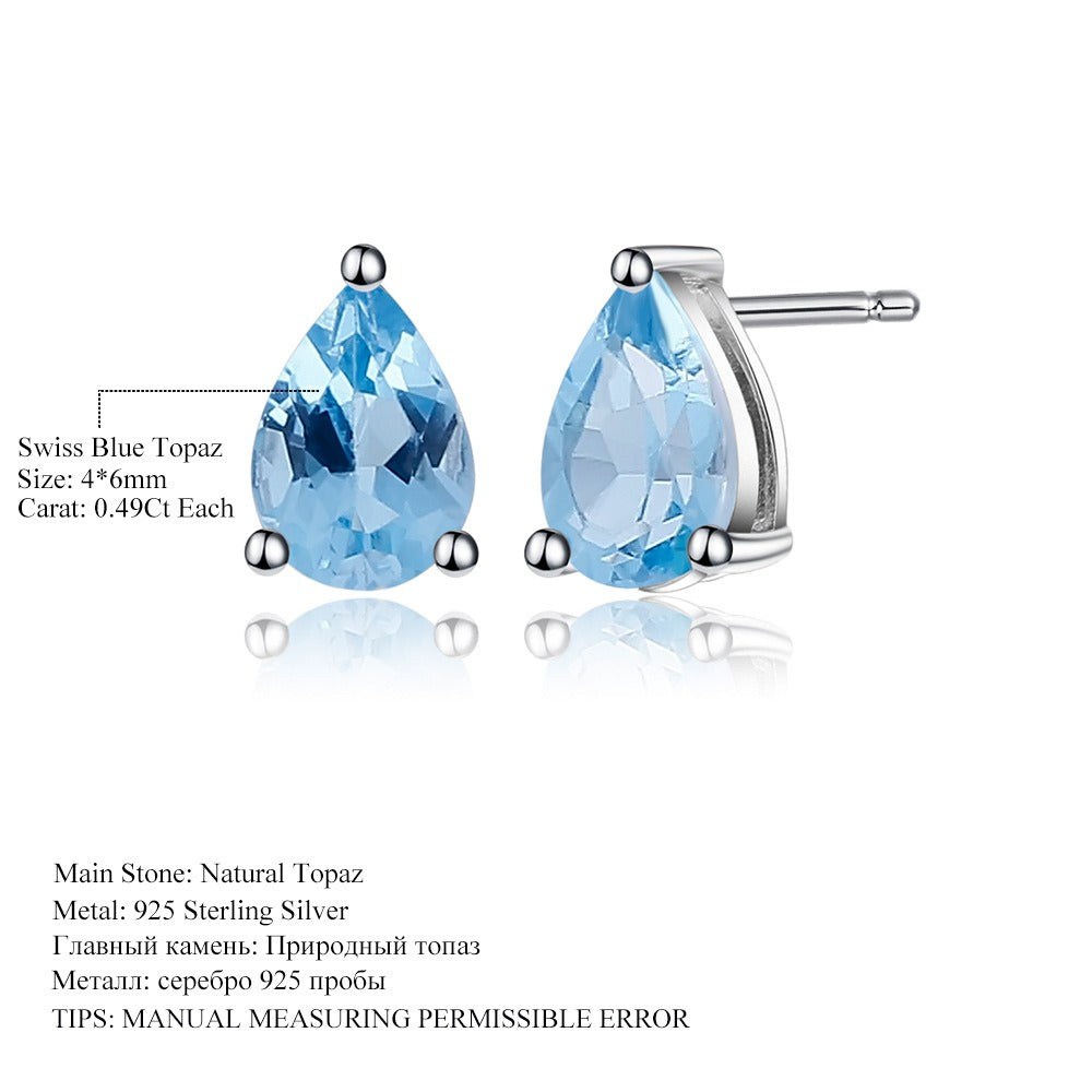 Pendientes de plata de ley con forma de pera de amatista natural, topacio azul y granate, hechos a mano, de Kemstone, con diseño original para mujer y niña.