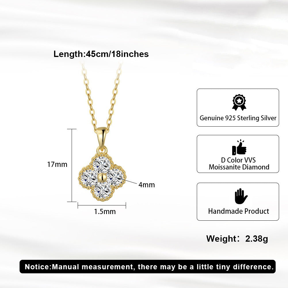 Kemstone 925 Sterling Silver Moissanite Clover Pendant Necklace for Women MON14