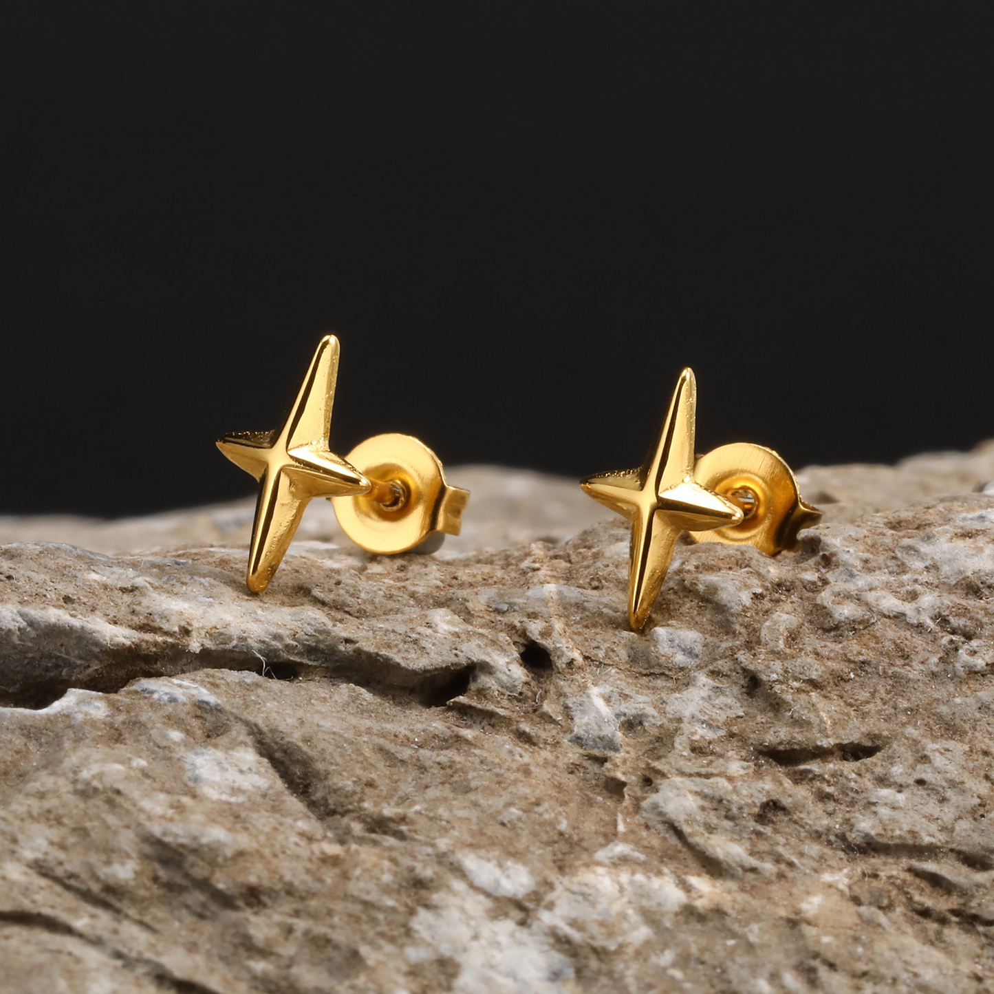 Kemstone Stainless Steel Four Point Star Stud Earrings – Punk Style ES-469