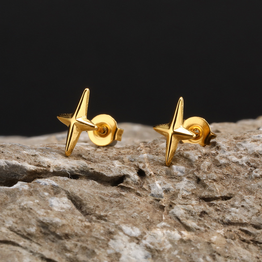 Kemstone Stainless Steel Four Point Star Stud Earrings – Punk Style ES-469