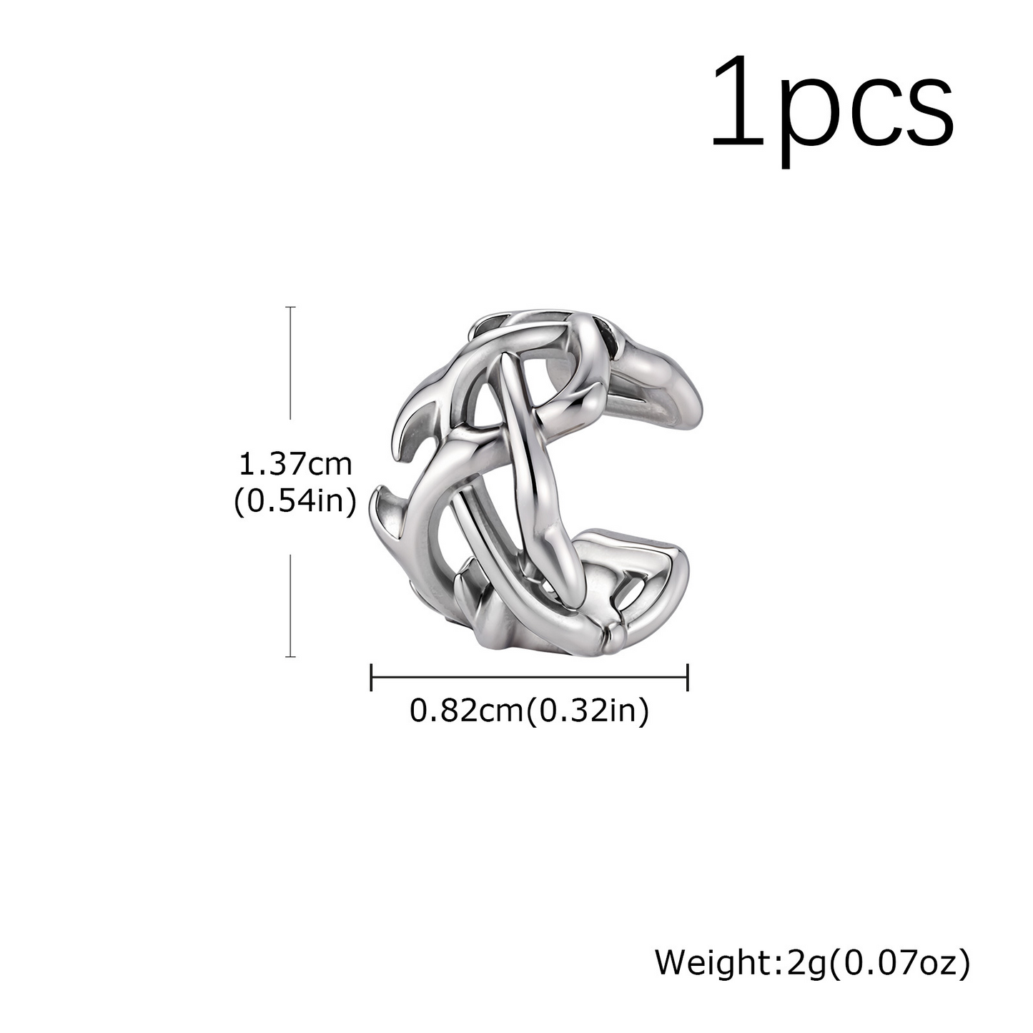 Kemstone Stainless Steel Thorn Ear Cuff for Men Dark Streetwear Style EC-011