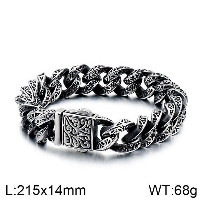 Kemstone Tribal Skeleton Chain Bracelet – Distressed Titanium Steel Men's Gothic Link Jewelry KB121932