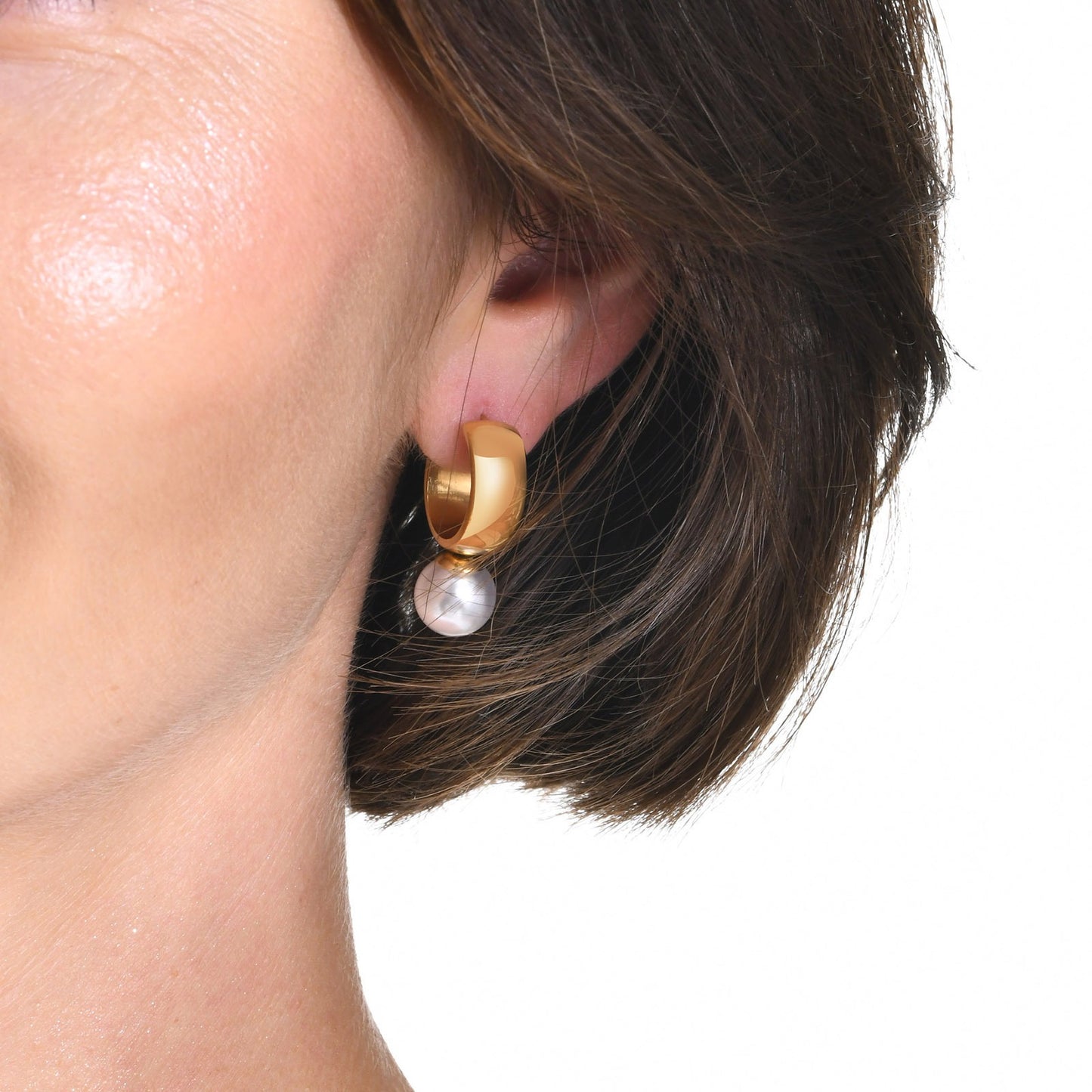 Stainless Steel Simulated Pearl Earrings – French-Inspired Minimalist Hoops for Women ED-670G