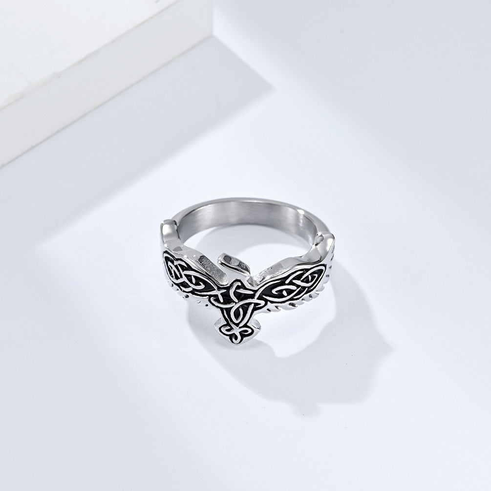 Kemstone Titanium Steel Celtic Eagle Knot Ring for Men, Vintage Symbolic Band, Silver/Gold/Black K-R718
