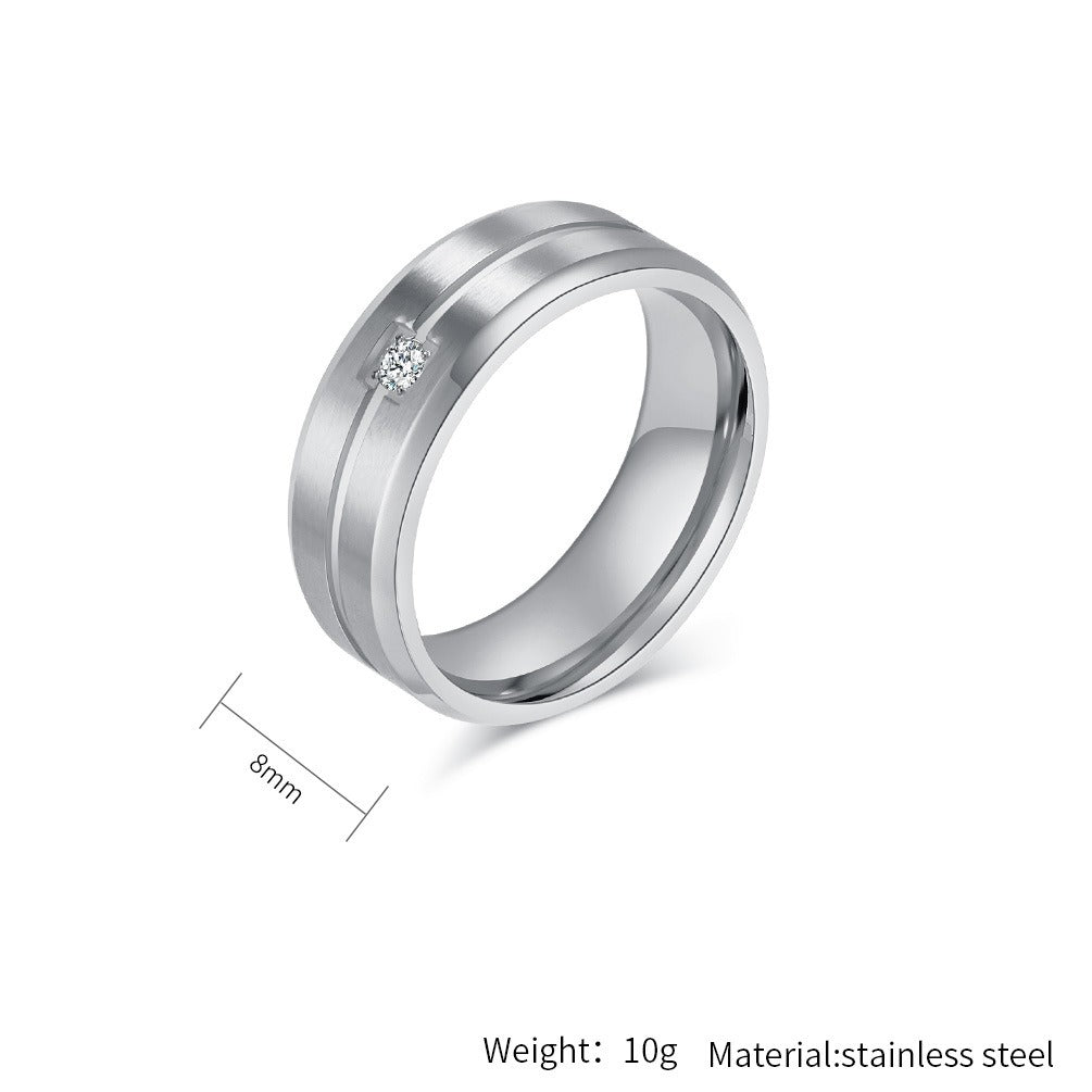 Kemstone Stainless Steel Cubic Zirconia Inlay Ring for Men – 8mm K-R910