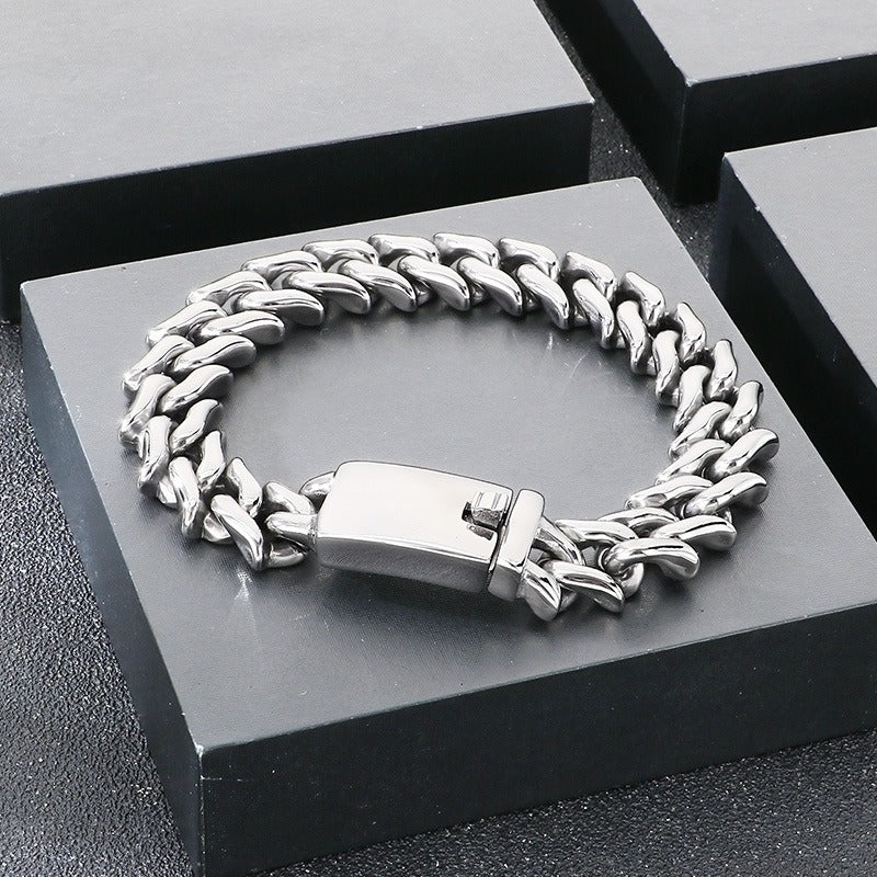 Kemstone Titanium Steel Cuban Chain Bracelet for Men – 15mm Polished KB204380-KJX