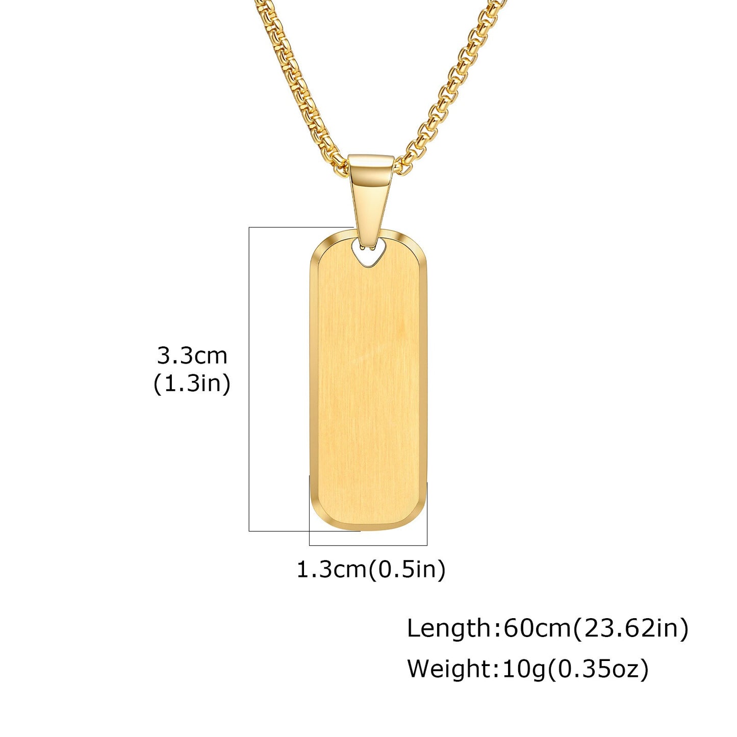 Kemstone Tag Pendant Necklace Beveled Edge Stainless Steel Rectangle Plate for Men PN-1896