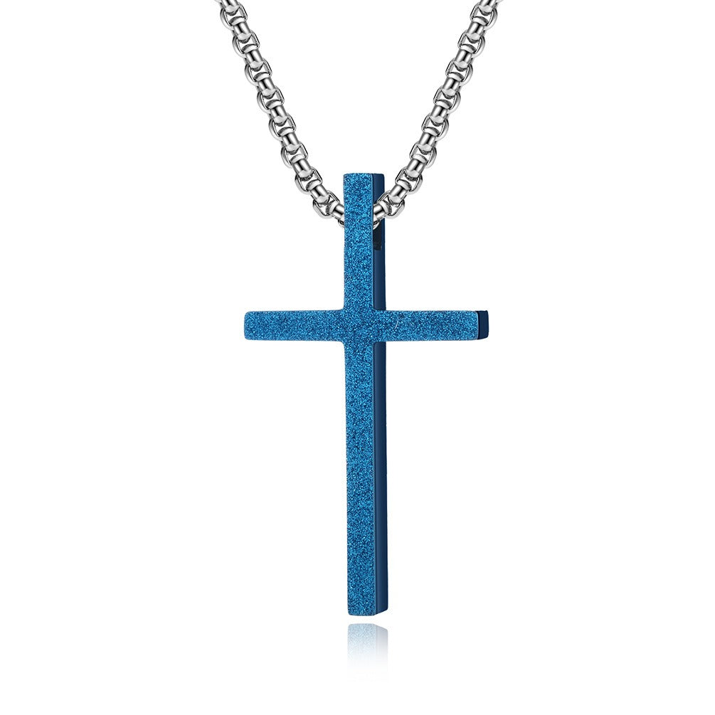 Kemstone Matte Cross Pendant Necklace for Men – Stainless Steel Minimalist 60cm Chain K-PT410 K-PT410