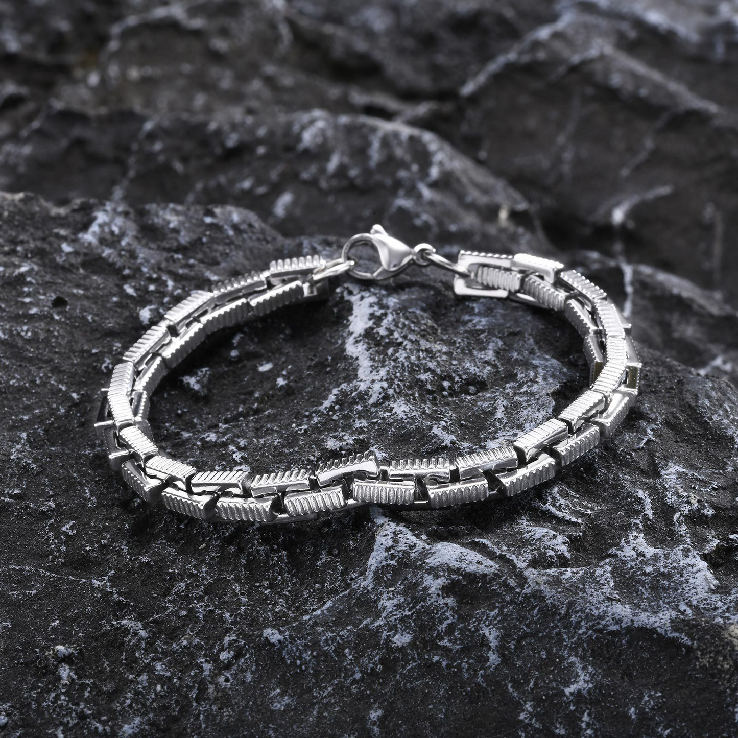 Kemstone Stainless Steel Square Link Chain Bracelet for Men Vintage BR-2043S