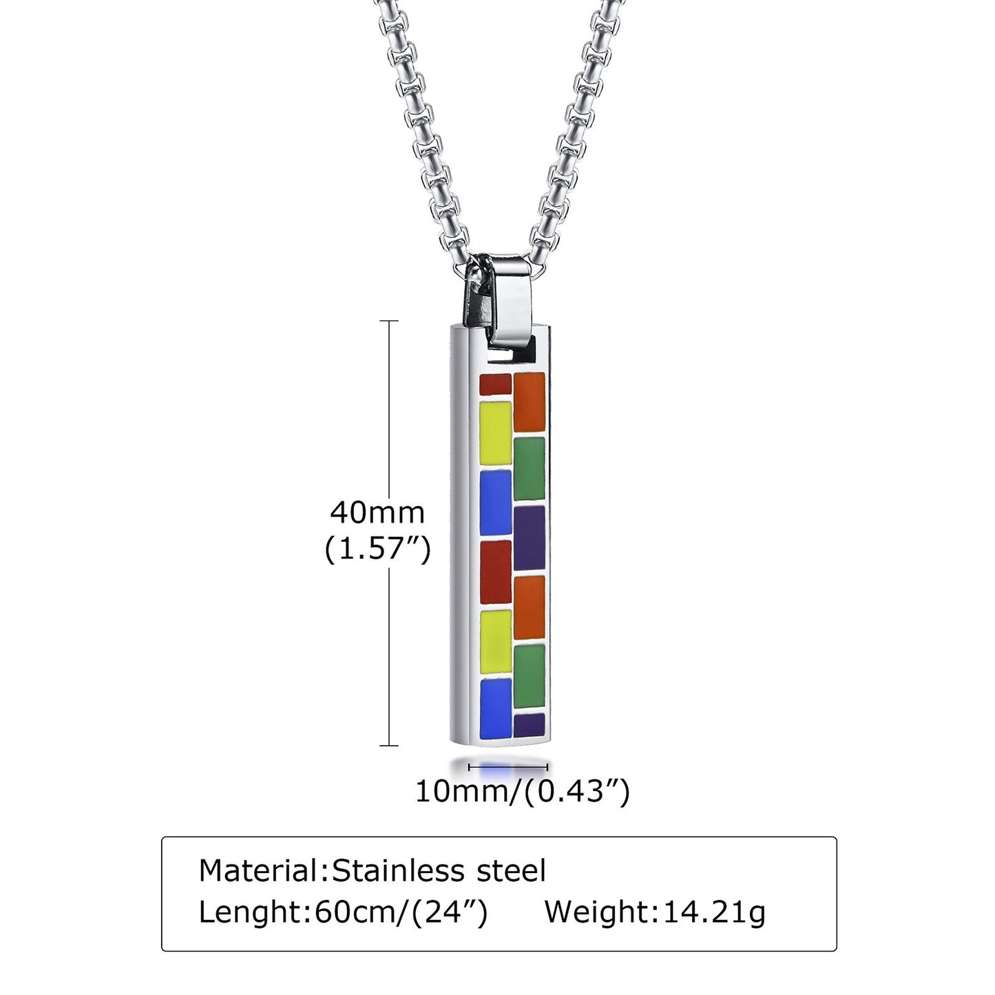 Kemstone Color Block Bar Pendant Necklace Stainless Steel Rectangle Design for Men PPN-004