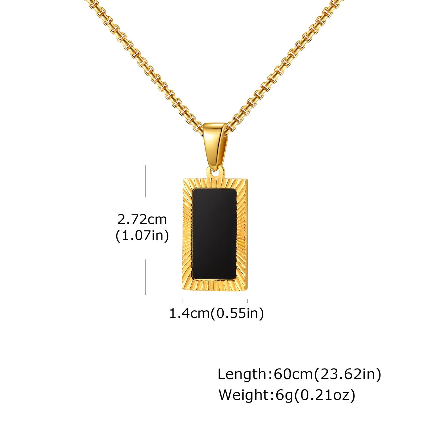 Kemstone Stainless Steel Carved Black Acrylic Rectangular Pendant Necklace for Men – Vintage Frame Design PN-2188