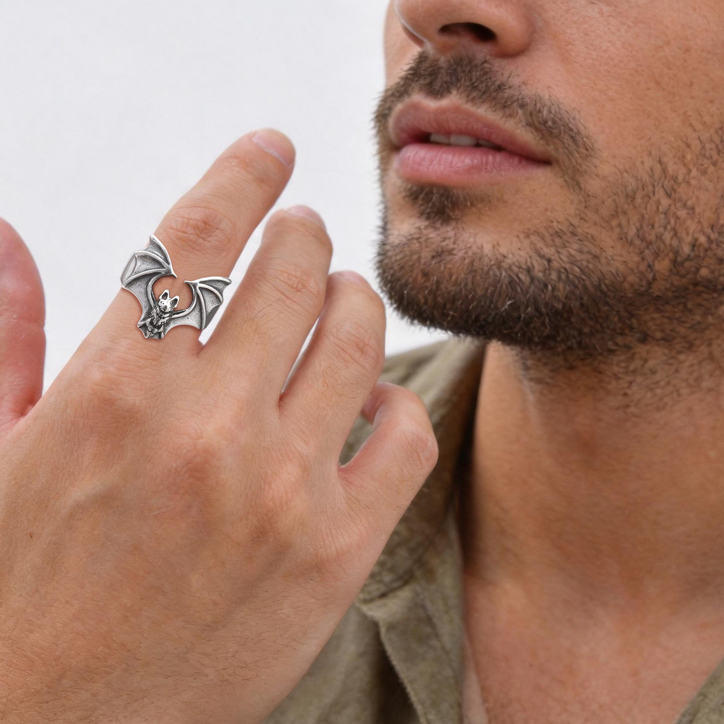 Kemstone Stainless Steel Bat Ring for Men Gothic Silver Style RC-139