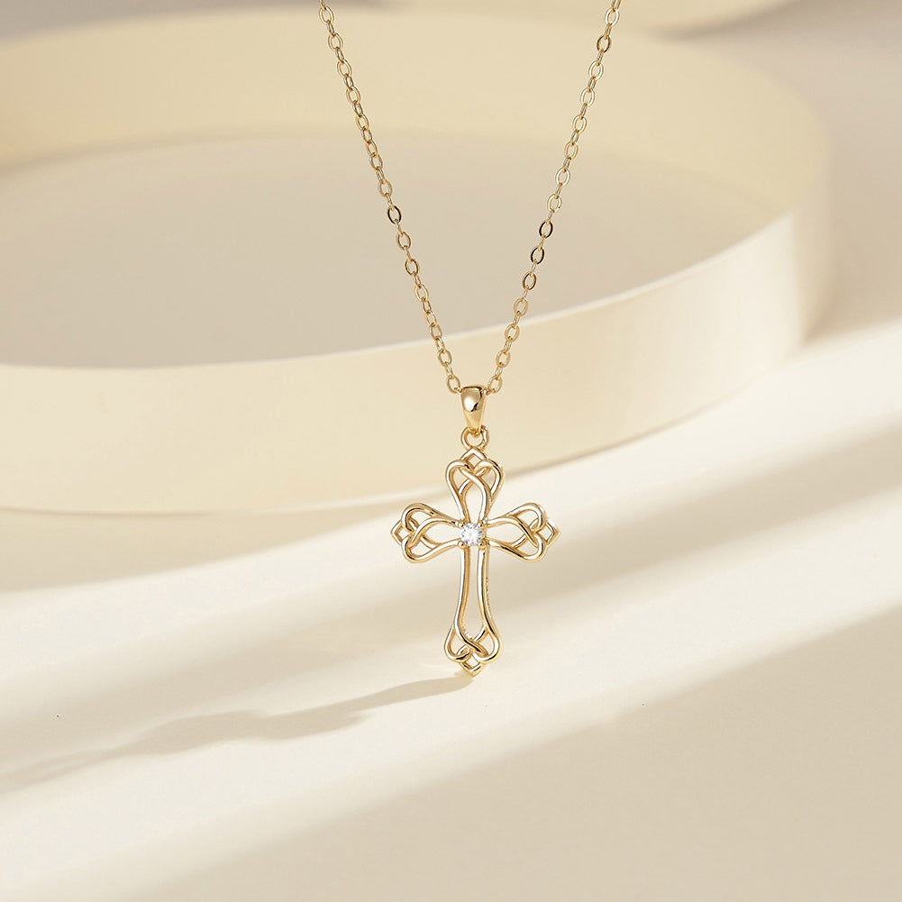 Kemstone 925 Sterling Silver Celtic Knot Cross Necklace for Women Cubic Zirconia Pendant Gold Silver APN42