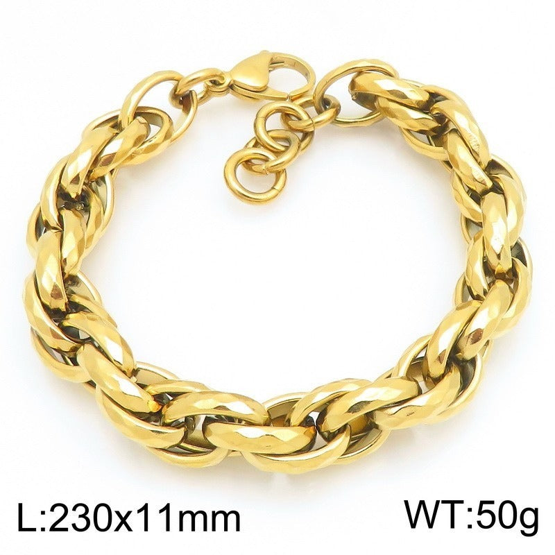 Kemstone Titanium Steel Twisted Chain Bracelet for Men Hammered Texture 11mm KB215659-KFC