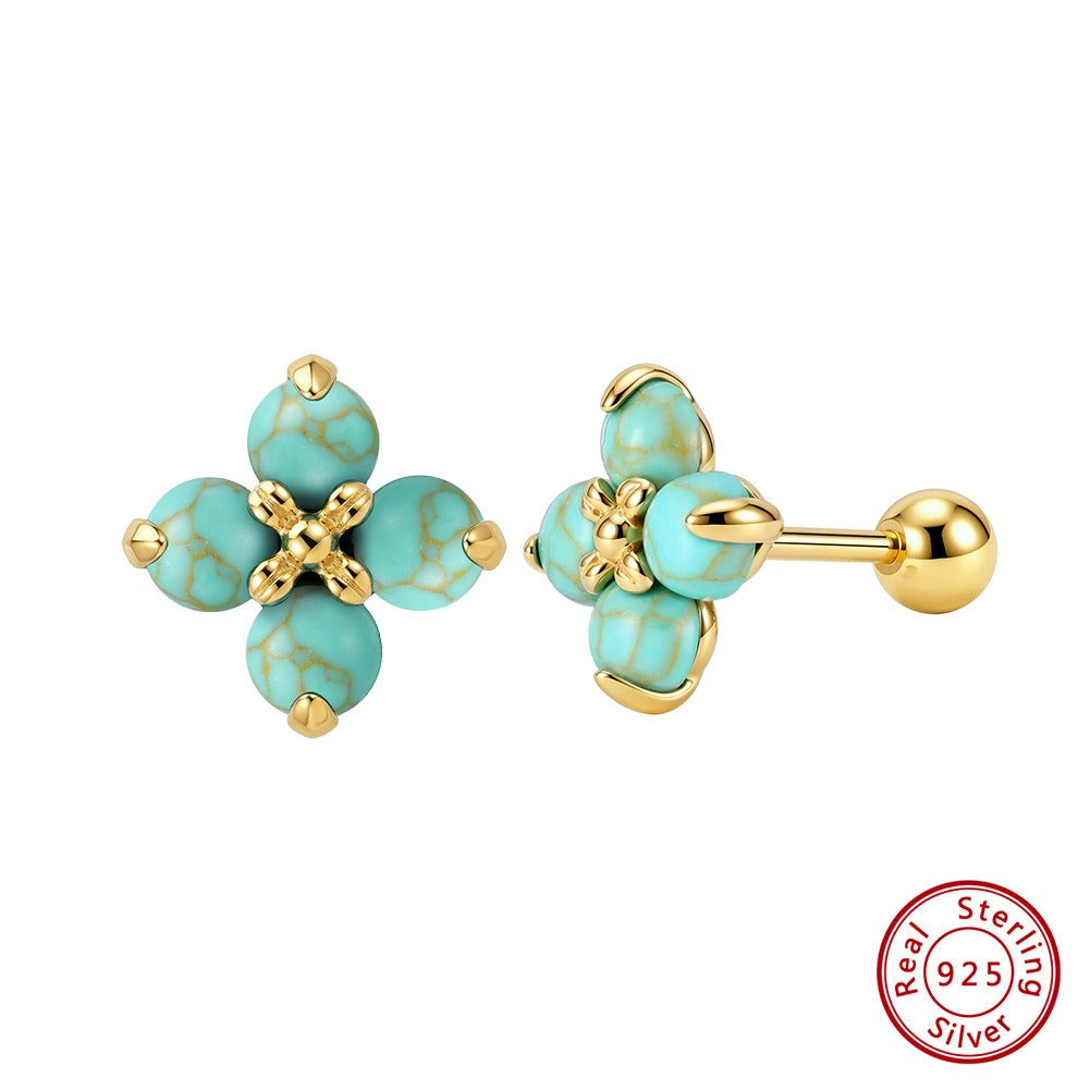 Kemstone 925 Sterling Silver Turquoise Flower Stud Earrings for Women Dainty GME53