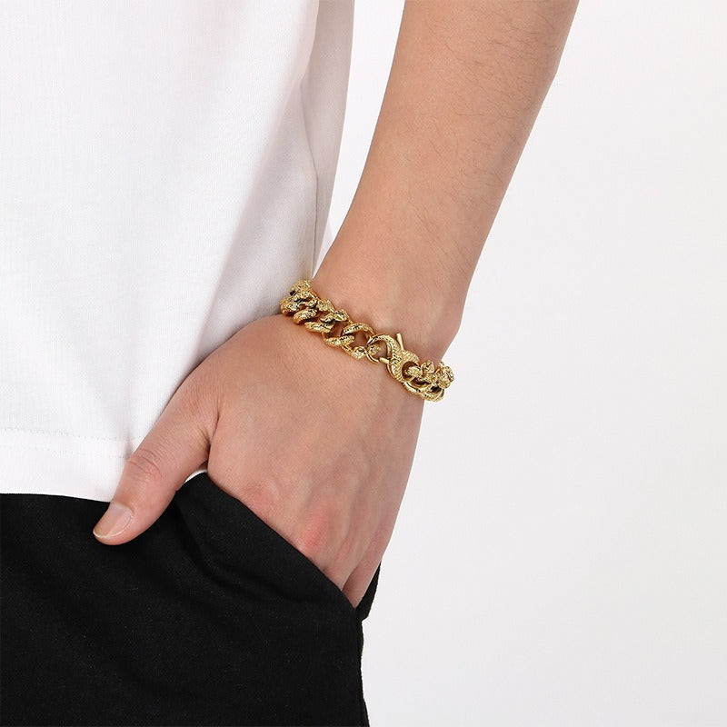 Kemstone Snake Chain Bracelet for Men Titanium Steel Heavy Link Gold Silver KB204392-KJX