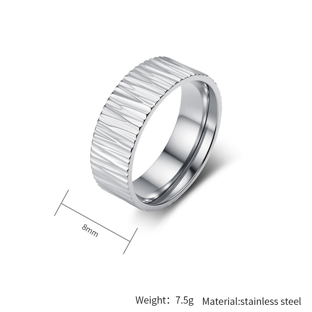 Kemston Grooved Ring for Men Stainless Steel Bark Texture K-R1233