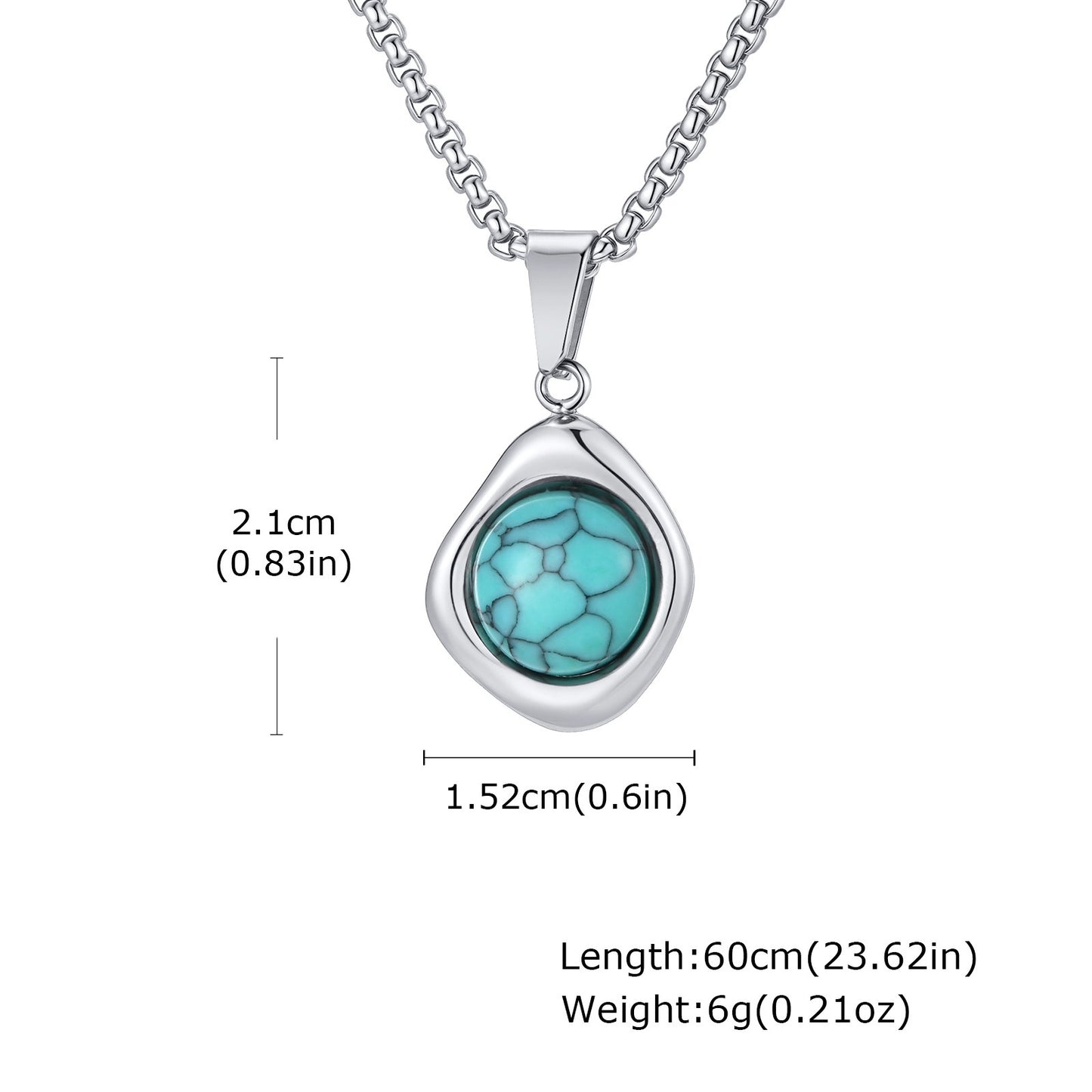 Kemstone Men’s Stainless Steel Necklace – Irregular Natural Stone Pendant Tiger Eye / Onyx / Turquoise PN-2189