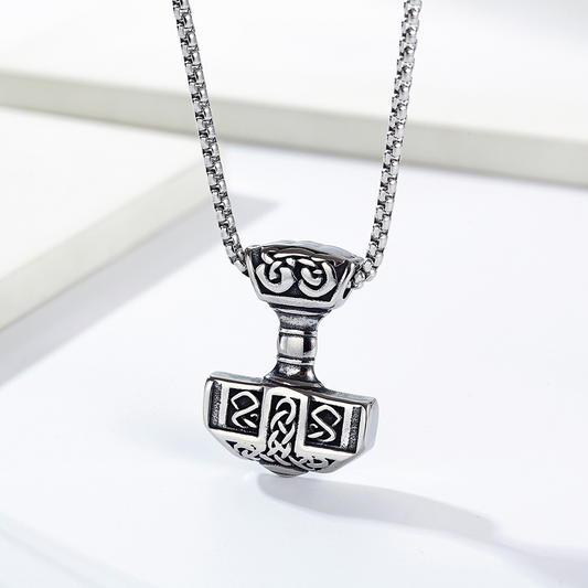 Kemstone Thor Hammer Necklace – Stainless Steel Viking Mjolnir Pendant for Men 60cm Chain K-PT498