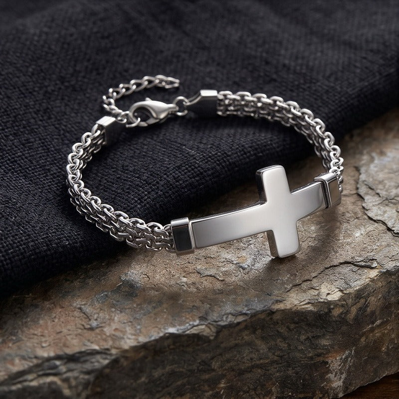 Kemstone Curved Plate Cross Bracelet for Men Titanium Steel Mesh Chain KB213291-KFC