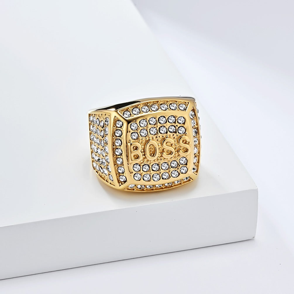 Kemstone Signet Ring for Men Stainless Steel Letter Cubic Zirconia Silver Gold K-R936