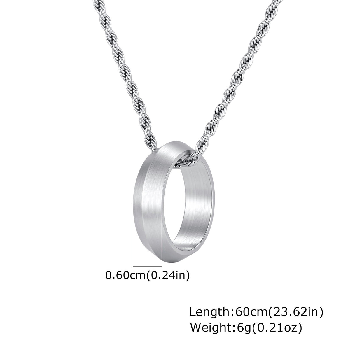 Kemstone Stainless Steel Brushed Ring Pendant Necklace for Men PN-1764