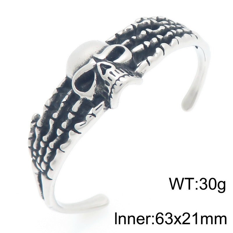 Kemstone Viking Skull Cuff Bracelet Titanium Steel Gothic Open Bracelet for Men KB209286-LU
