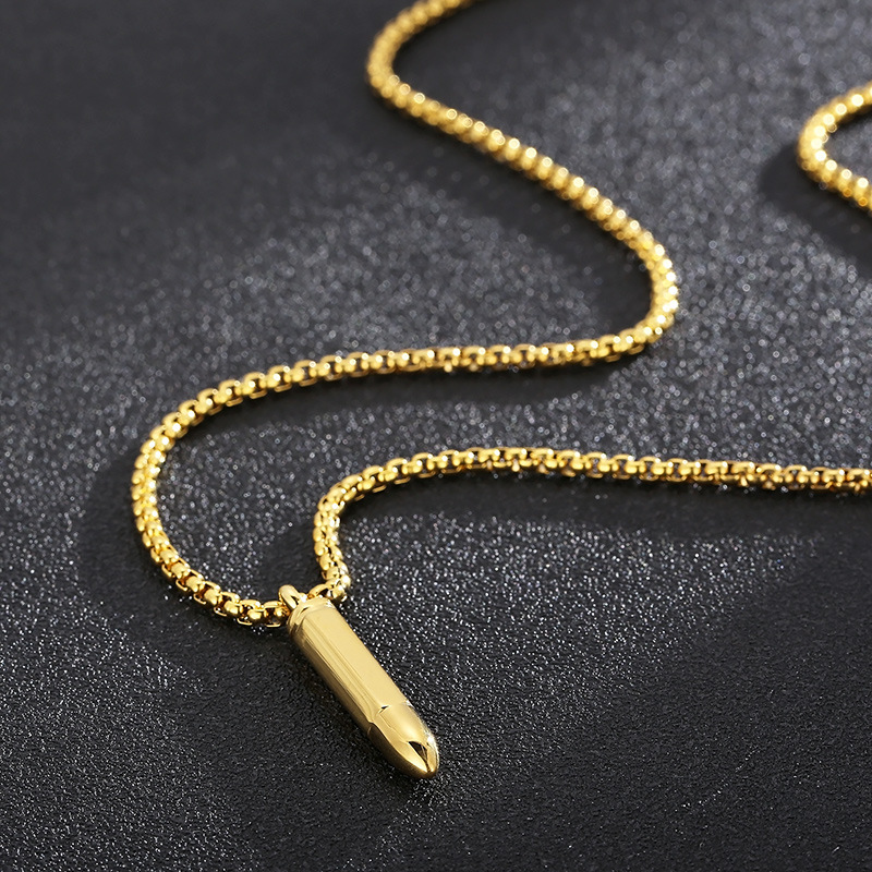 Kemstone Men’s Titanium Steel Bullet Pendant Necklace Minimalist KP99569-KFC