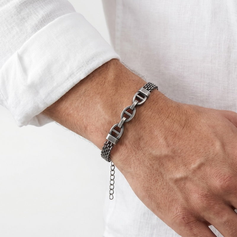 Kemstone Titanium Steel Curved Link Mesh Bracelet for Men Adjustable KB213297-KFC