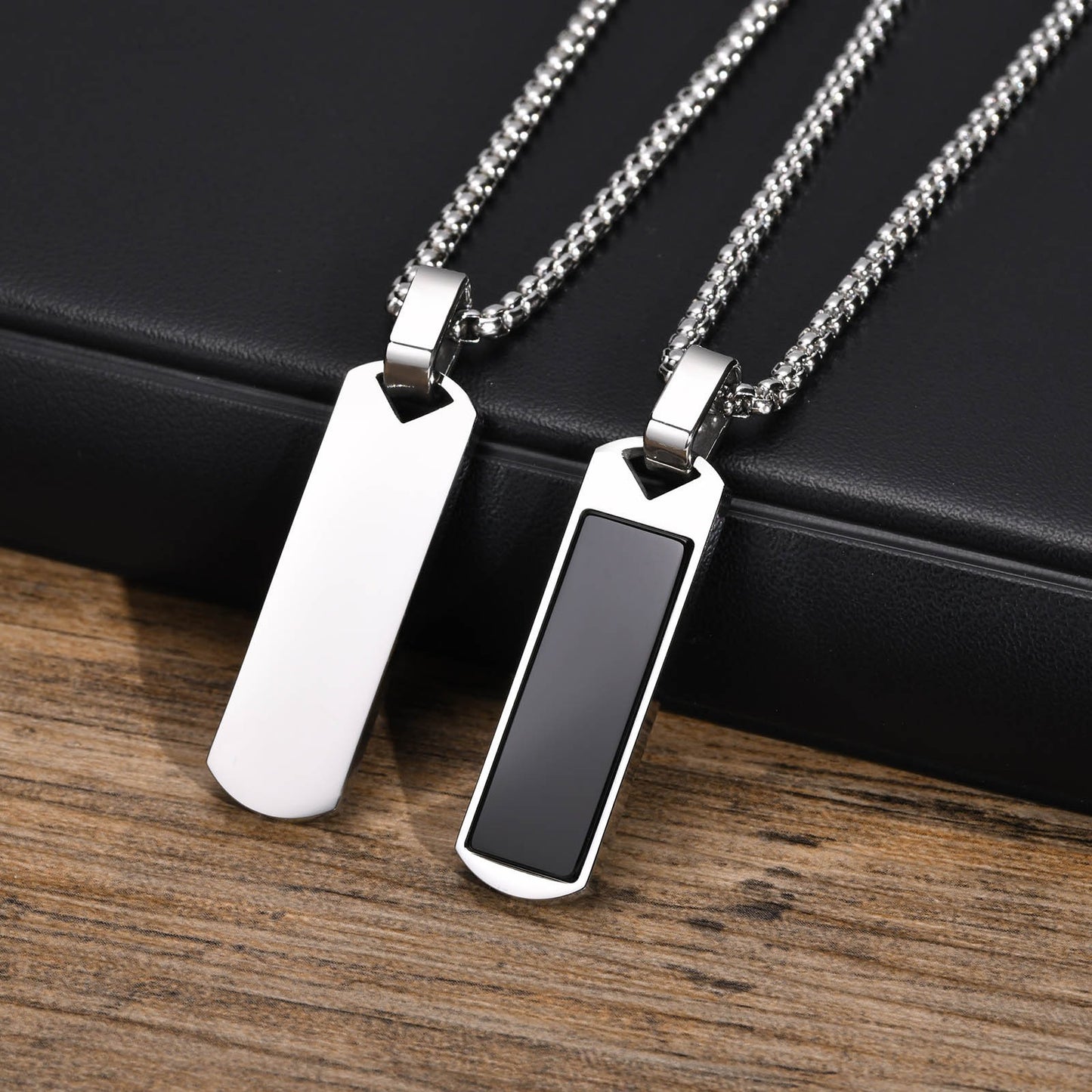 Kemstone Stainless Steel Rectangular Stone Pendant Necklace for Men Jewelry PN-1890