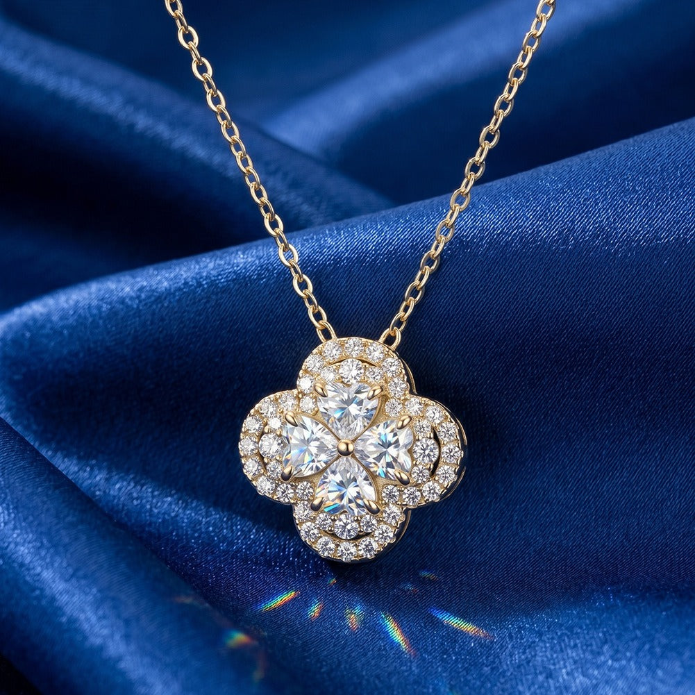 Kemston Clover Moissanite Cluster Necklace for Women 925 Sterling Silver Floral Detail SMON17