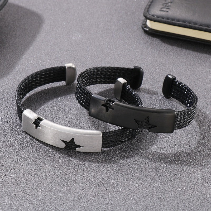 Kemstone Titanium Steel Star Cutout Open Cuff Bracelet for Men KB146896-KLHQ