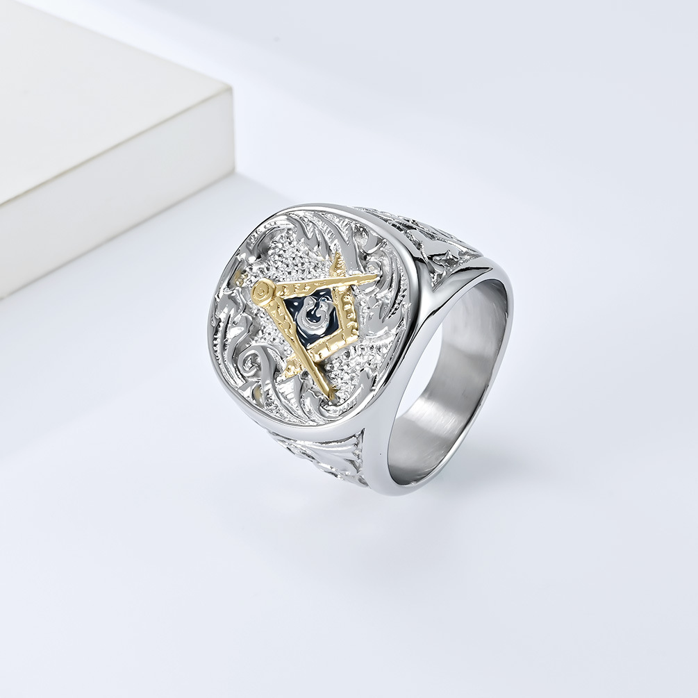 Kemstone Men’s Stainless Steel Ring – Vintage Masonic-Style Design K-R751