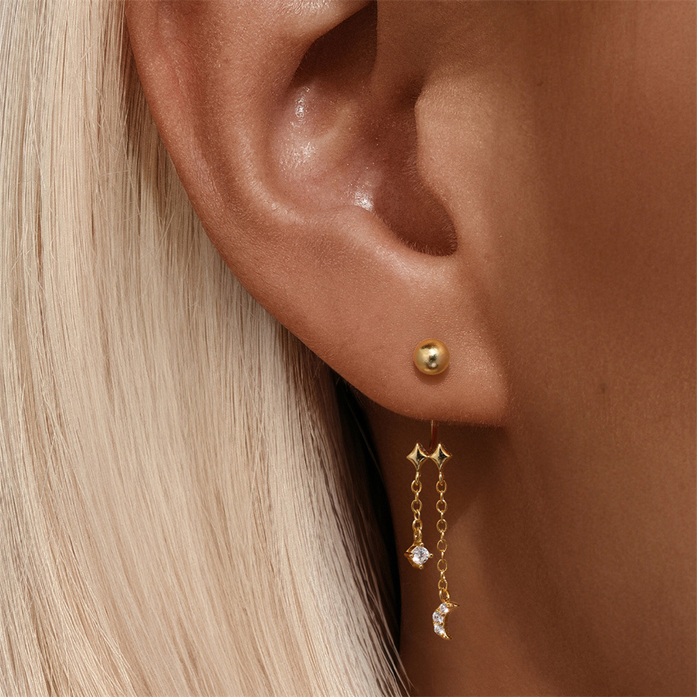 Kemstone 925 Sterling Silver Star Moon Tassel Earring for Women Cubic Zirconia Drop 60255070108C