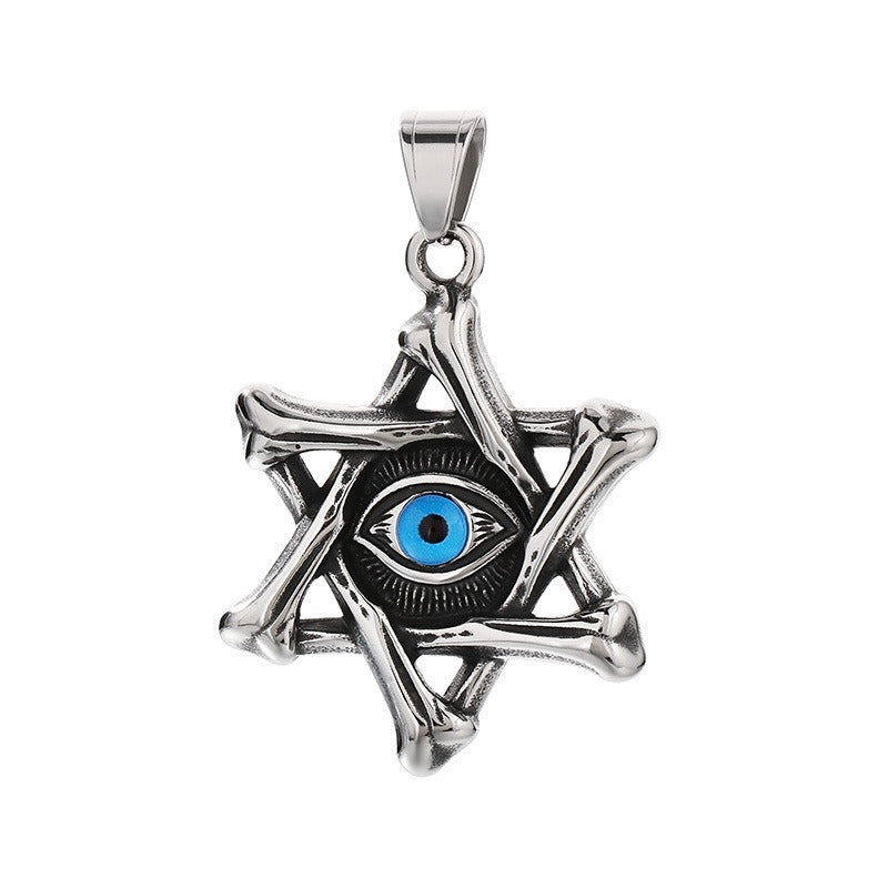 Kemstone Punk Triangle Chain Pendant - Vintage Hexagram Evil Eye Stainless Steel Necklace, Retro Bohemian Men's Fashion Accessory KP119884-MI