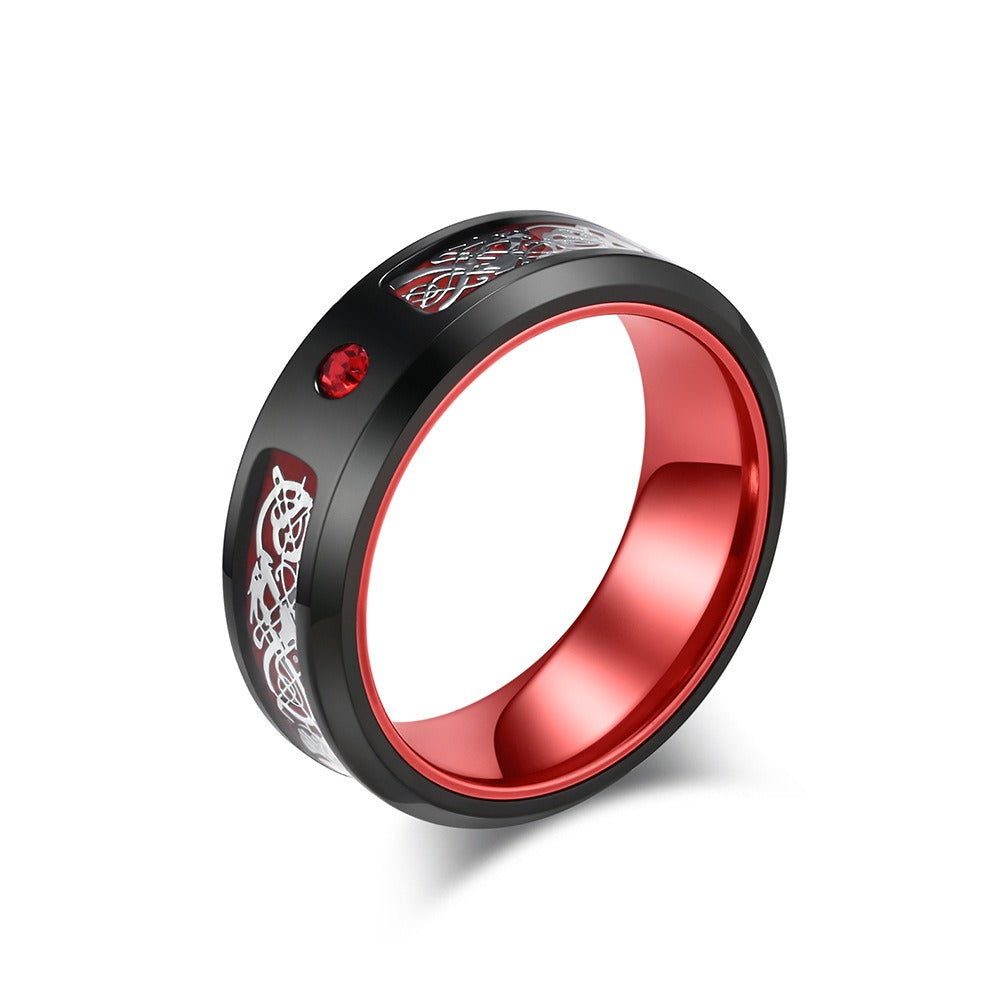 Kemstone Dragon Engraved Ring for Men Stainless Steel Wide Band Color Inlay K-R976