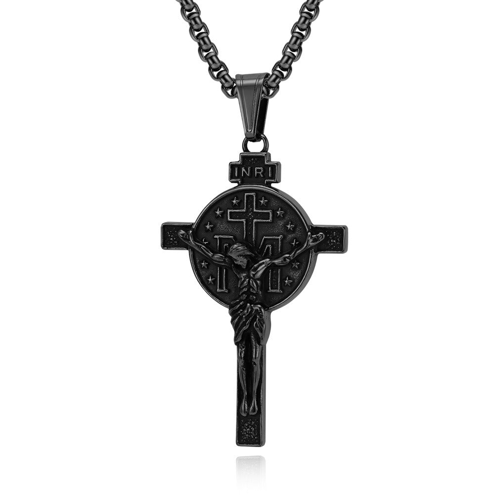 Kemstone Men’s Titanium Steel Cross Necklace – Vintage Relief Pendant K-PT641